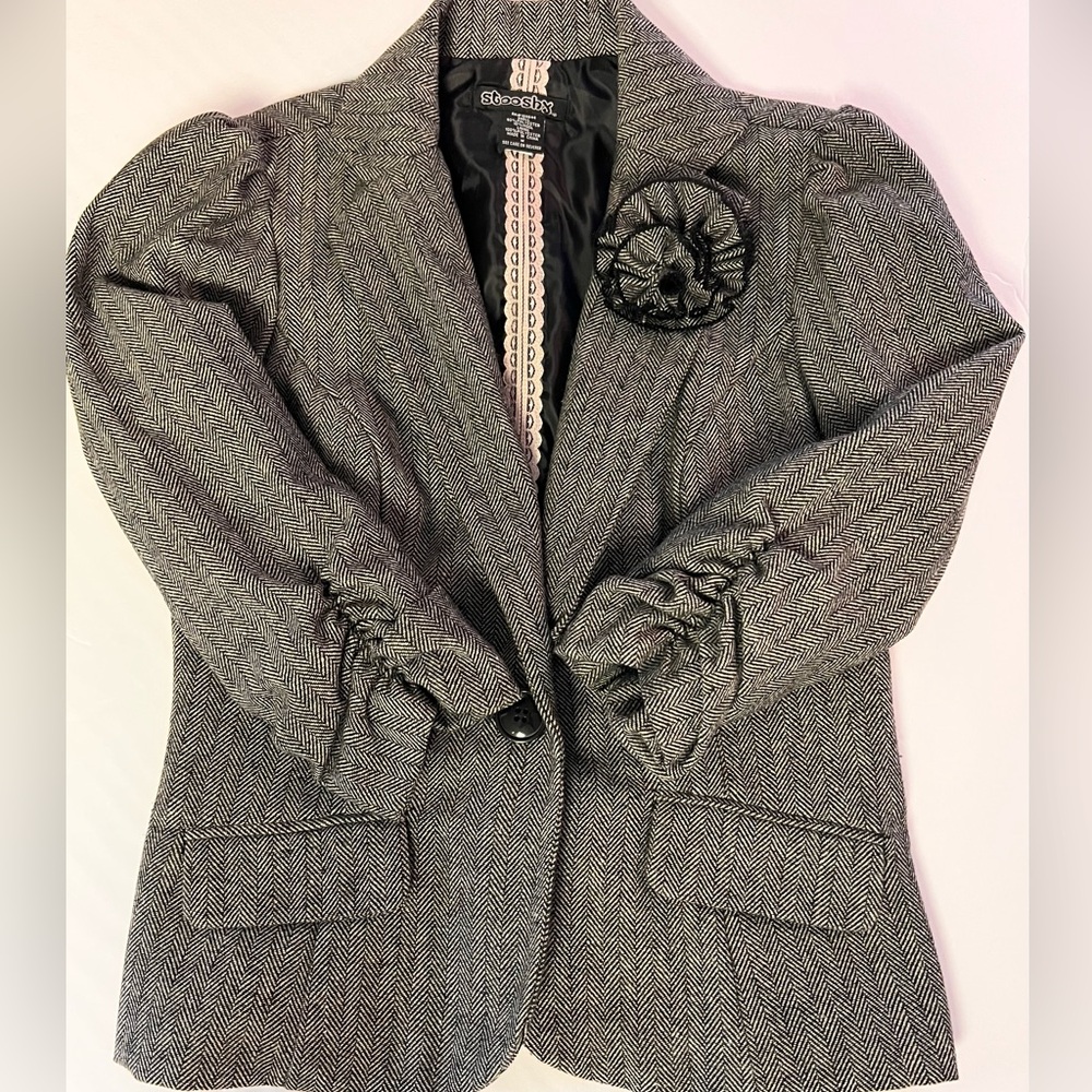 Stooshy Black and White Herringbone Blazer